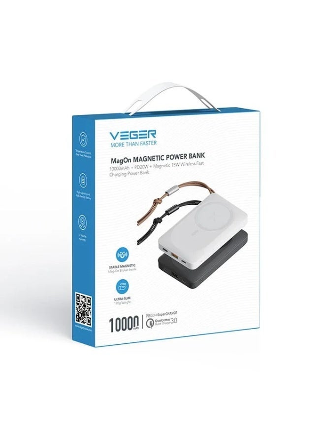 VEGER MagOn - Magnetic Wireless Power Bank - 10000mAh, Charges 3 Devices at the Same Time, Compact Size & Light Weight - Image 1